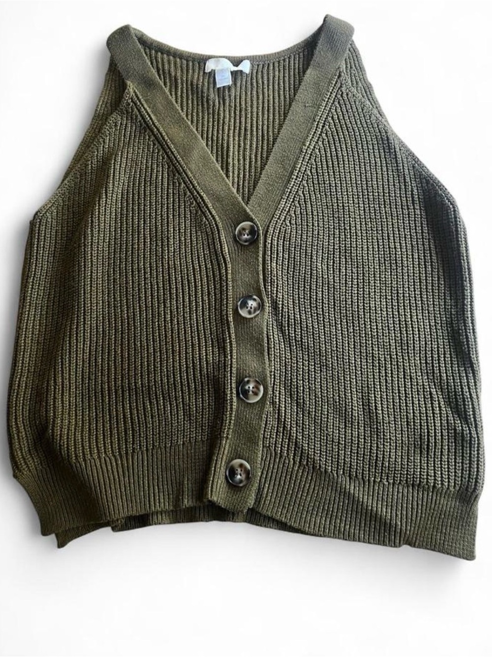 H&M Olive Green Ribbed Button-Front Women's Sweater Vest